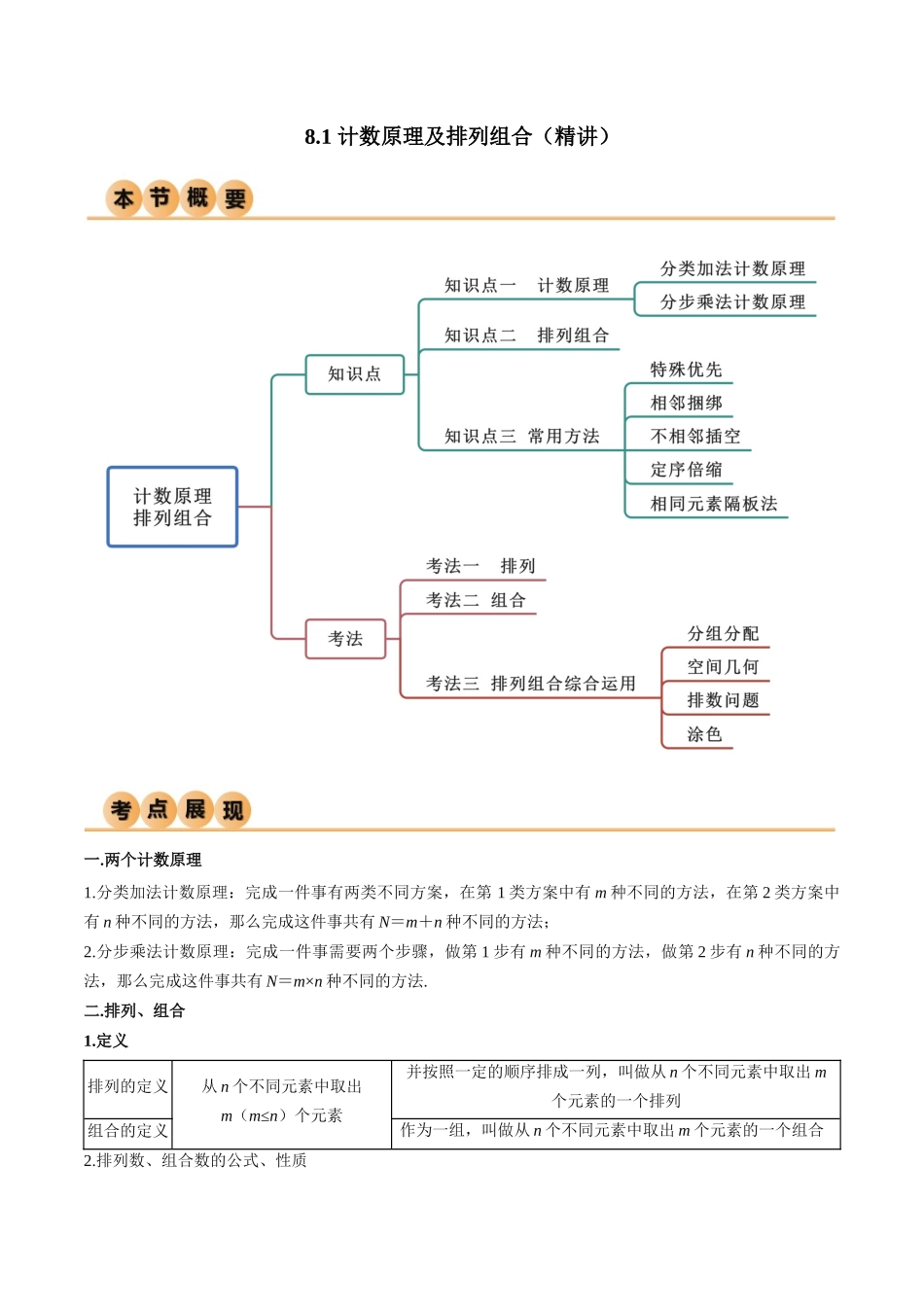 8.1 计数原理及排列组合（精讲）（学生版）.docx_第1页