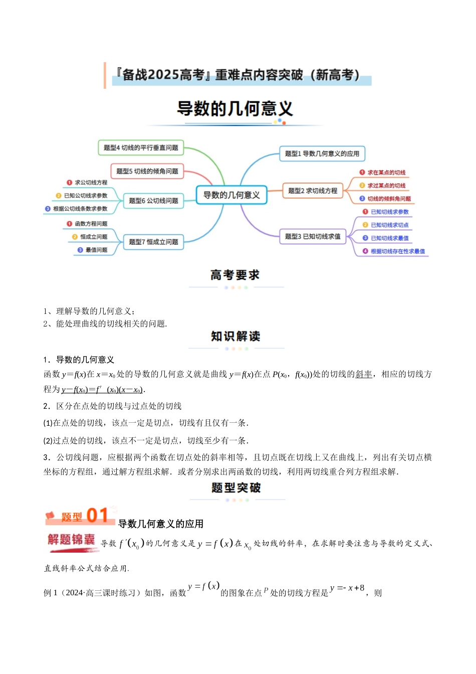 重难点8 导数的几何意义（切线及应用）（原题版） -.docx_第1页