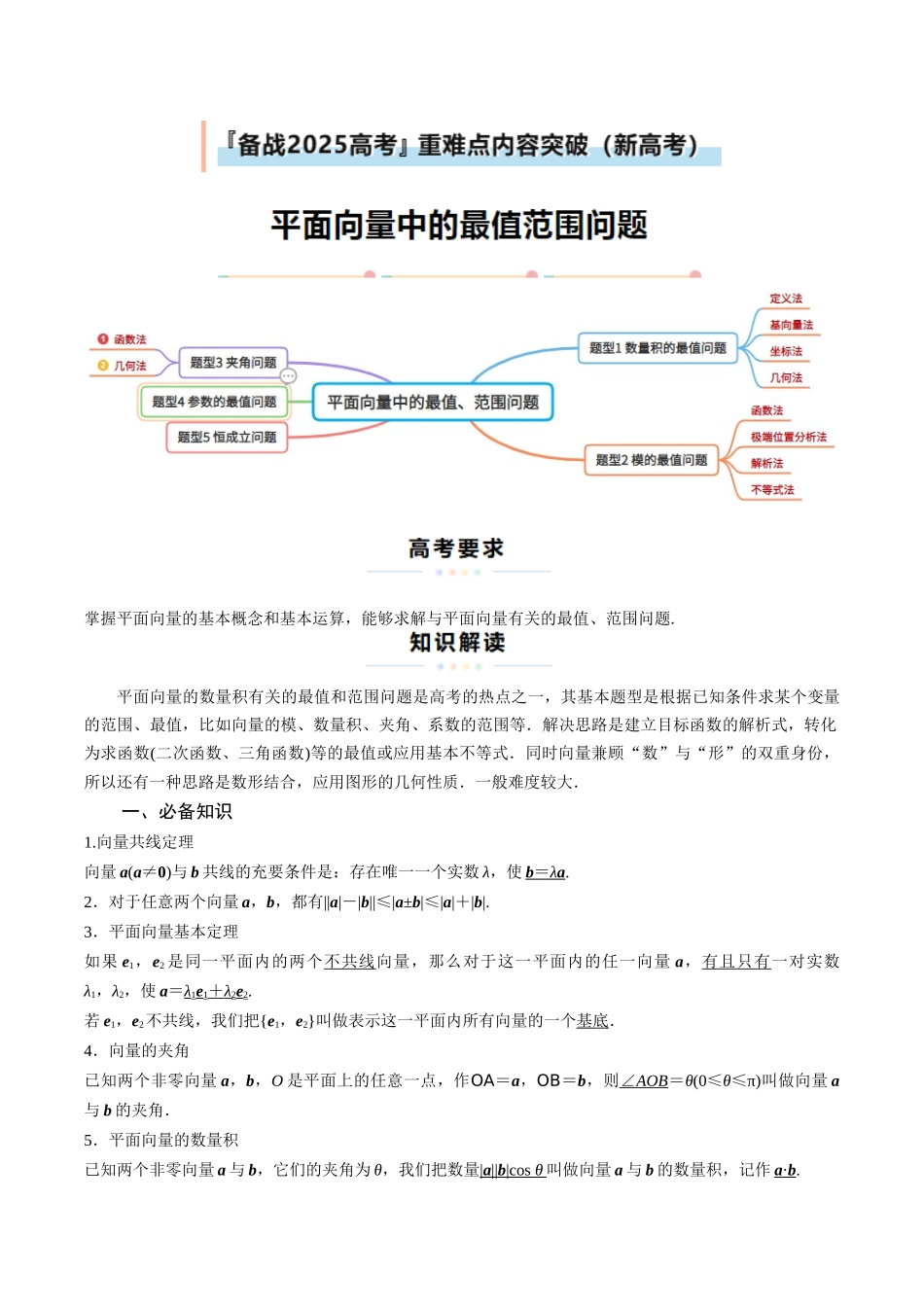 重难点7 平面向量中的最值范围问题（原题版）.docx_第1页