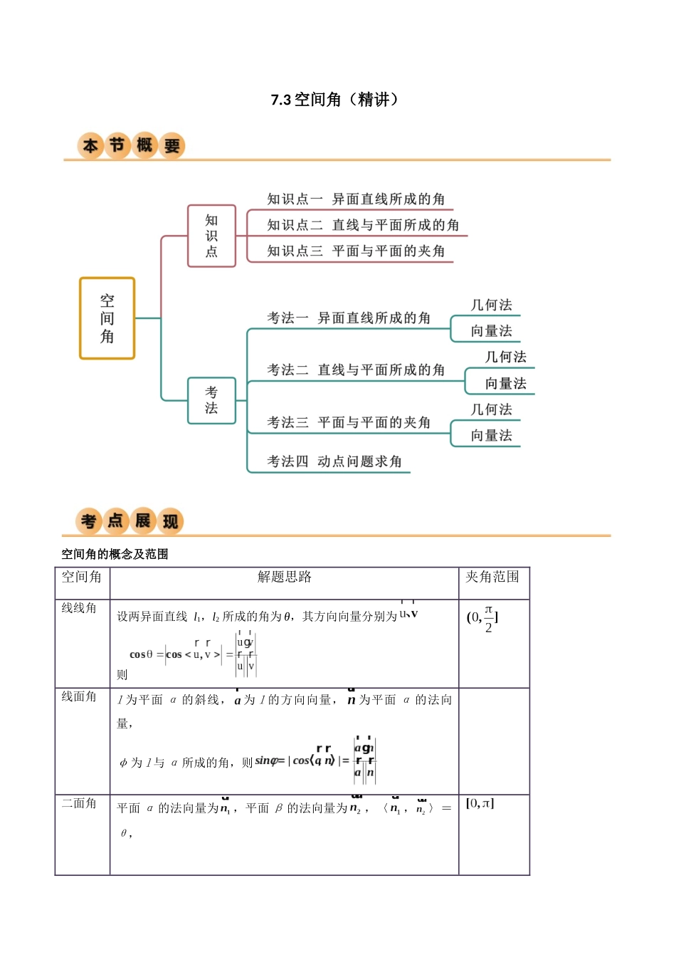 7.3 空间角（精讲）（教师版）.docx_第1页