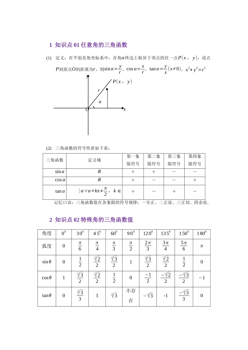 4.2任意角的三角函数（讲义）（学生版）.docx_第2页