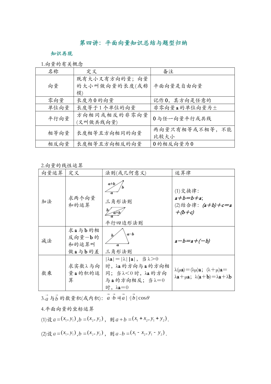 第四讲：平面向量知识总结与题型归纳（解析）.docx_第1页
