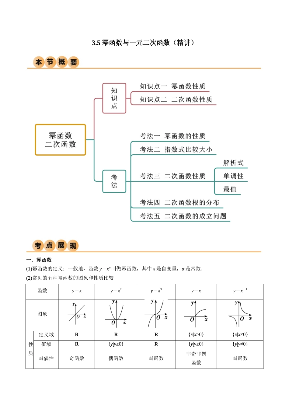 3.5 幂函数与一元二次函数（精讲）（教师版）.docx_第1页