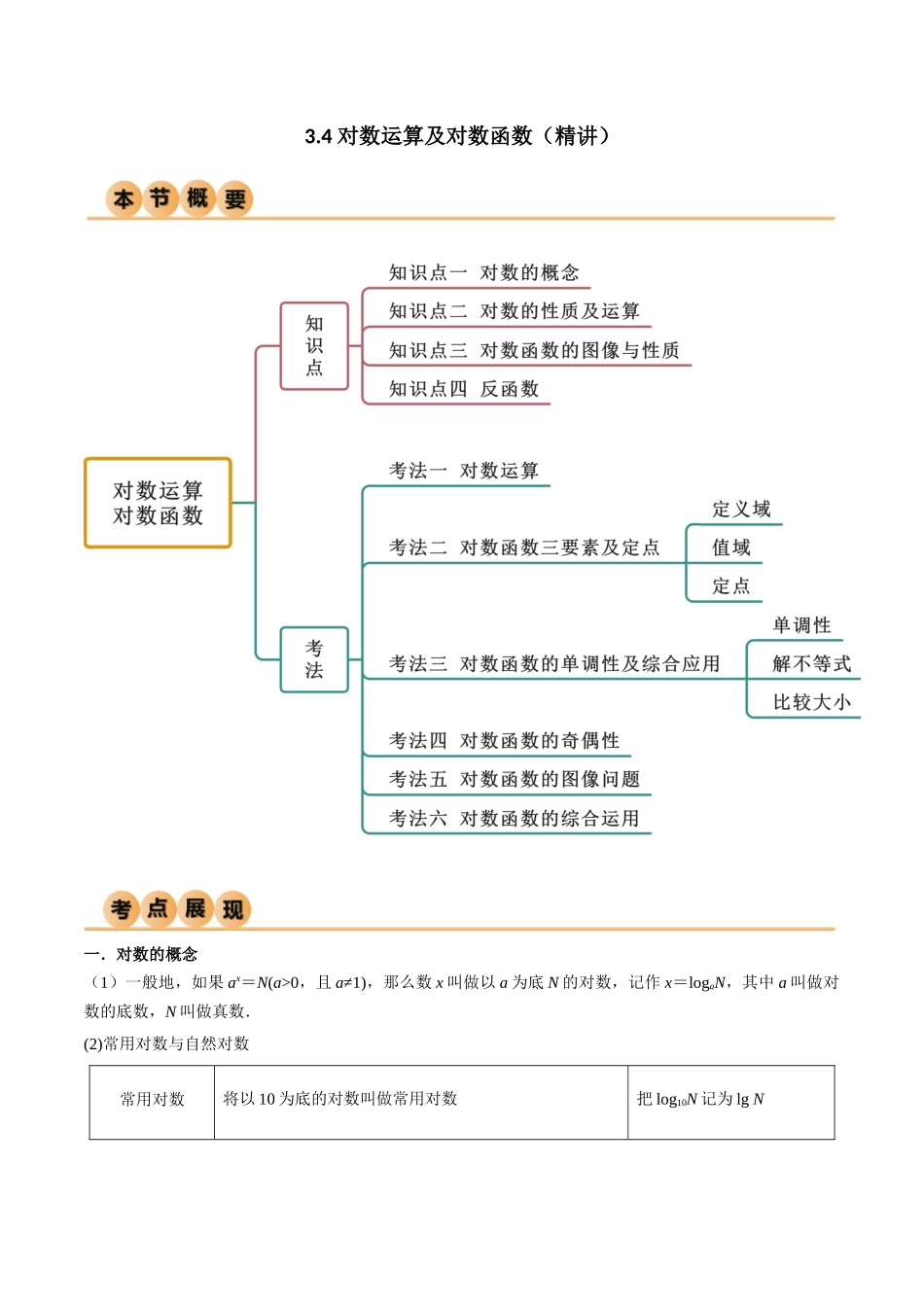 3.4 对数运算及对数函数（精讲）（教师版）.docx_第1页