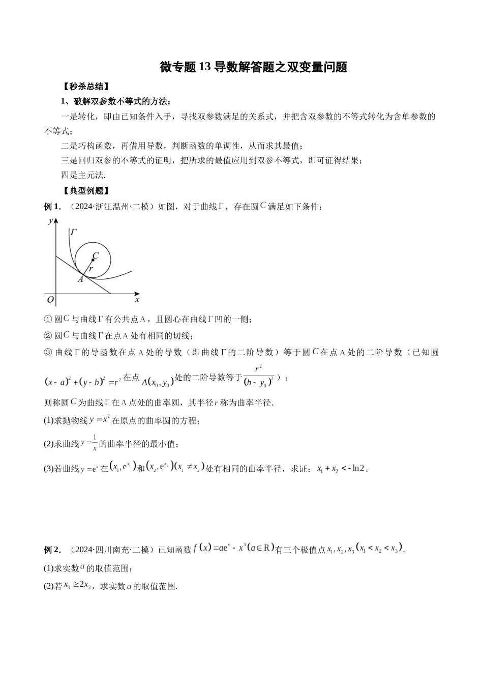 微专题13 导数解答题之双变量问题 (学生版).docx_第1页