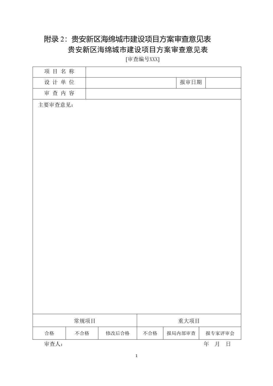 贵安新区海绵城市建设项目方案审查意见表.pdf_第1页