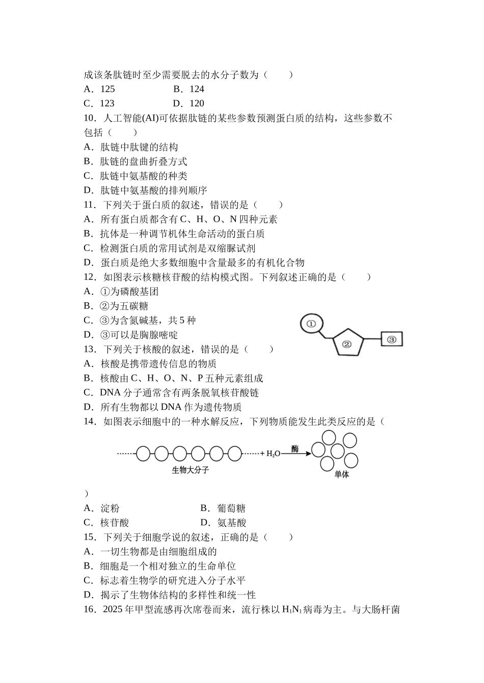 江苏盐城市五校联盟2025-2026学年高一上学期12月月考生物试题.docx_第3页