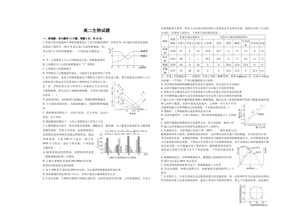 山东菏泽第一中学（八一路）2025-2026学年高二上学期12月测试生物试题.docx_第1页