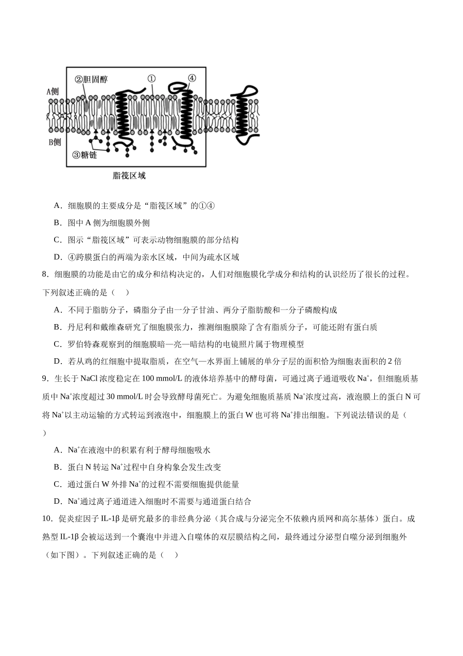 山东青岛第五十八中学2025-2026学年高一上学期期中测试生物含答案.docx_第3页