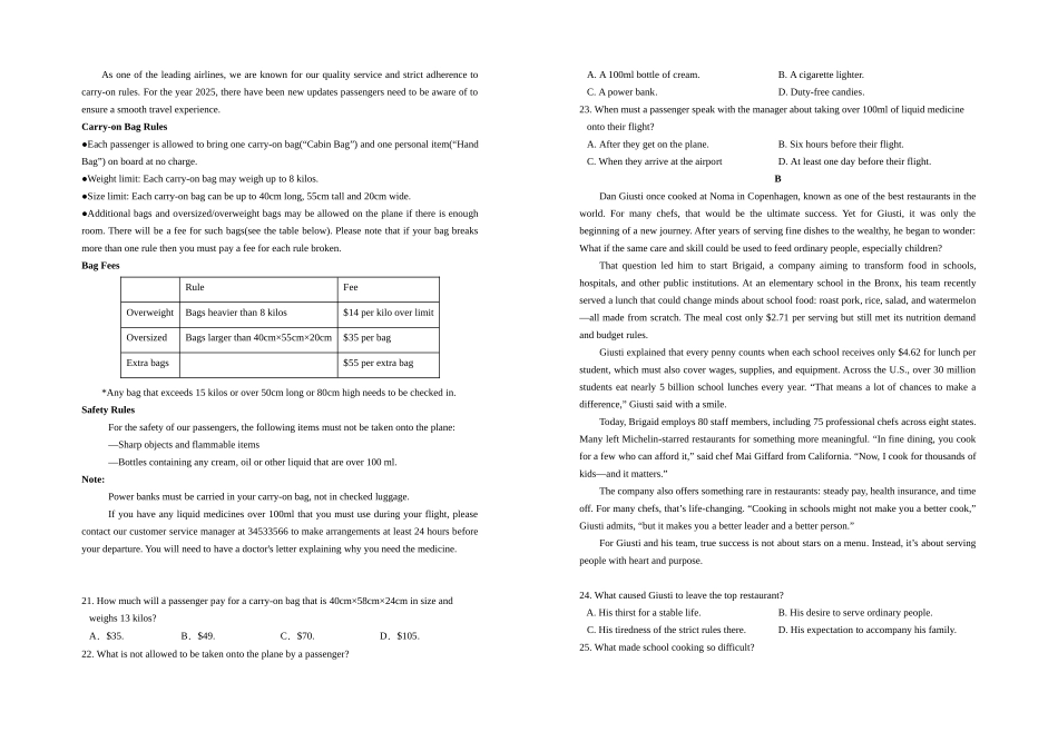 银川一中2024-2025学年高三上学期第五次月考英语.docx_第2页