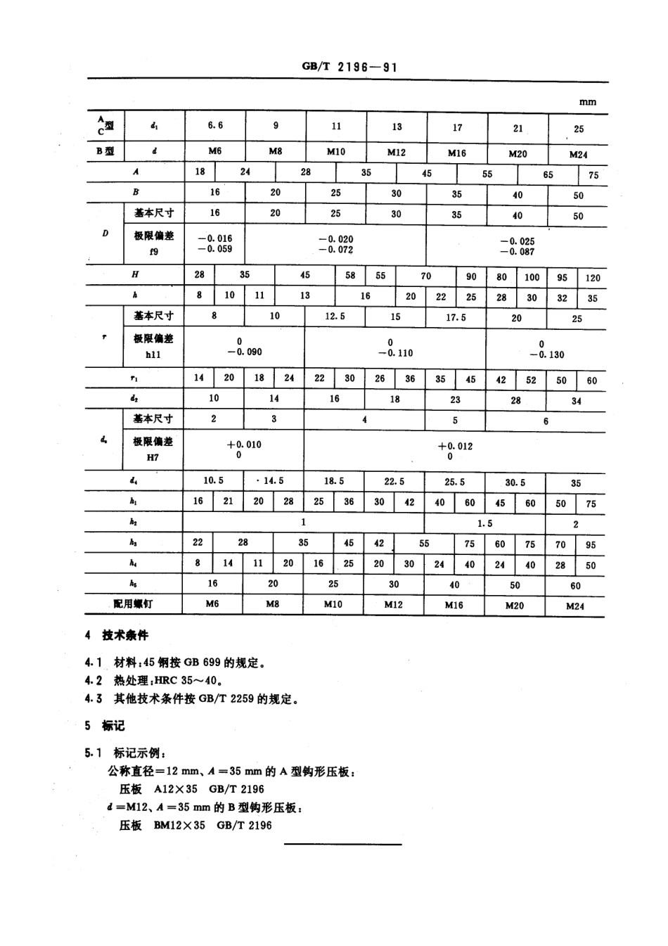 GB／T 2196-1991 机床夹具零件及部件 钩型压板.pdf_第2页