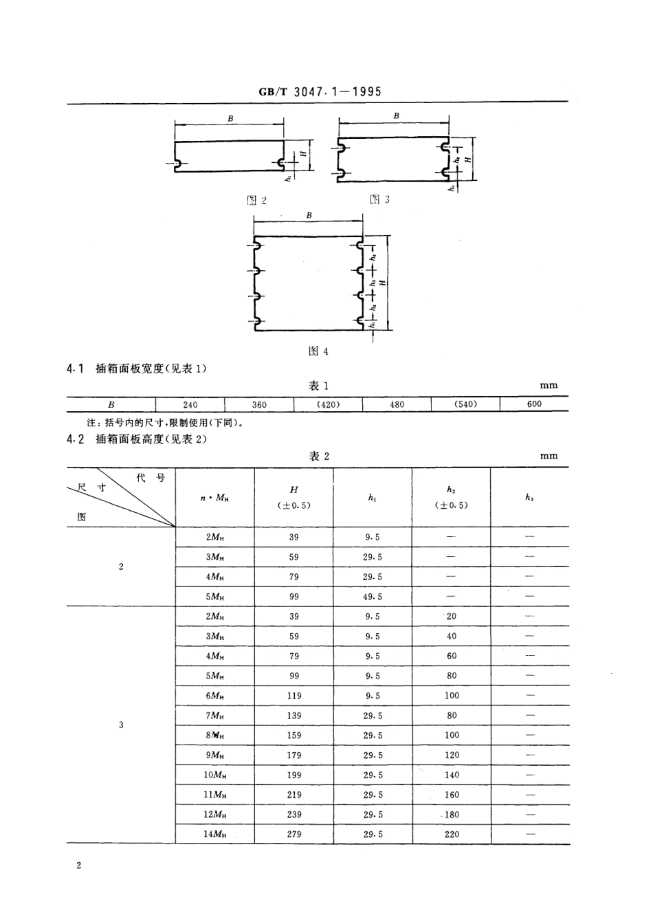 GB／T 3047.1-1995 高度进制为20mm的面板、架和柜的基本尺寸系列.pdf_第3页