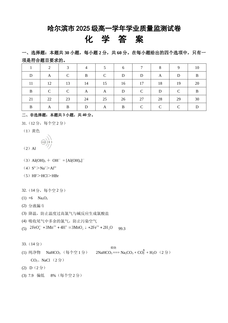 哈尔滨市2025级高一学年学业质量监测试卷.docx_第1页