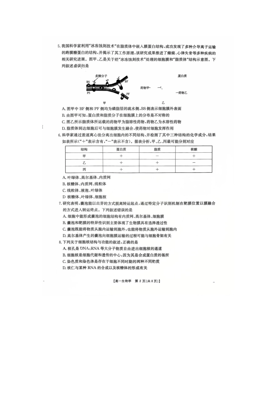 河北邢台市卓越联盟2025-2026学年高一上学期第三次月考生物试题.docx_第2页
