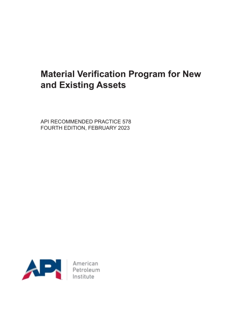 API RP 578-2023 Material Verification Program for New and Existing Assets.pdf_第1页