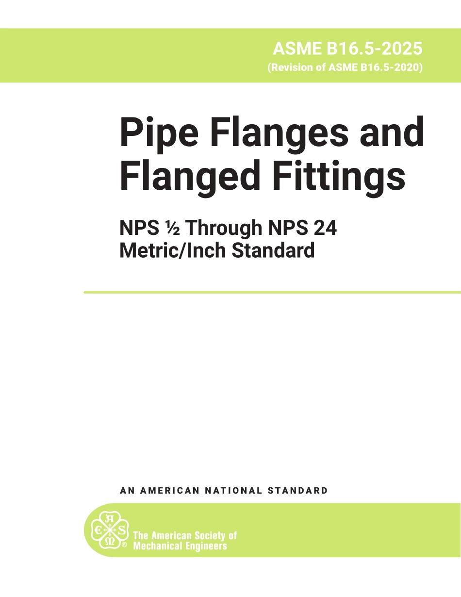 ASME B16.5-2025（EN）Pipe Flanges and Flanged Fittings NPS 12 through NPS 24,.pdf_第1页