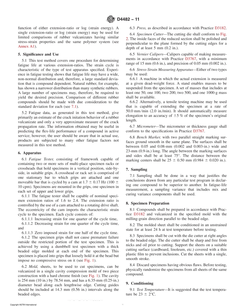 ASTM D4482-11 Standard Test Method for Rubber Property—Extension Cycling Fatigue.pdf_第2页
