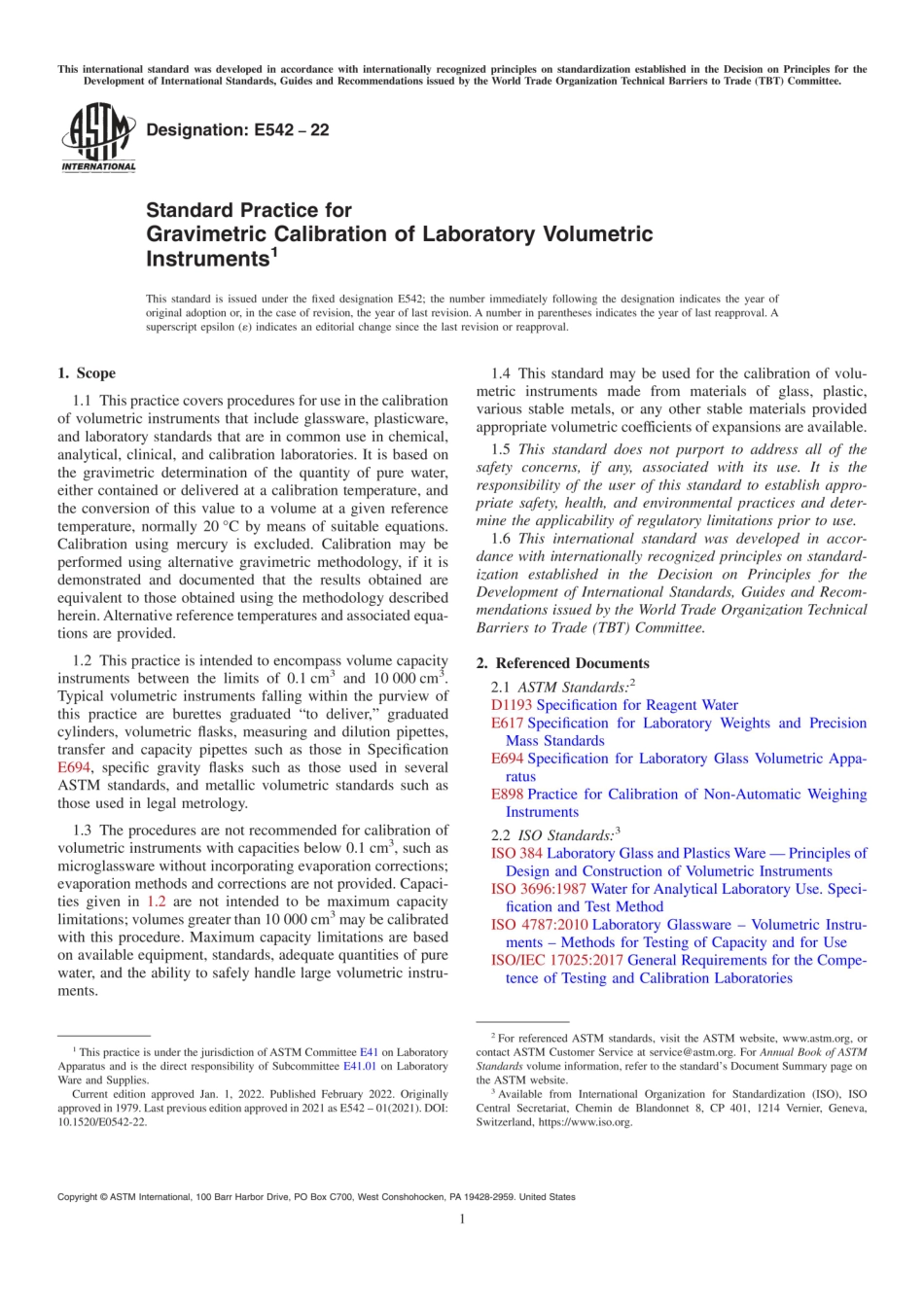 ASTM E542-22 Standard Practice for Gravimetric Calibration of Laboratory Volumetric Instruments.pdf_第1页