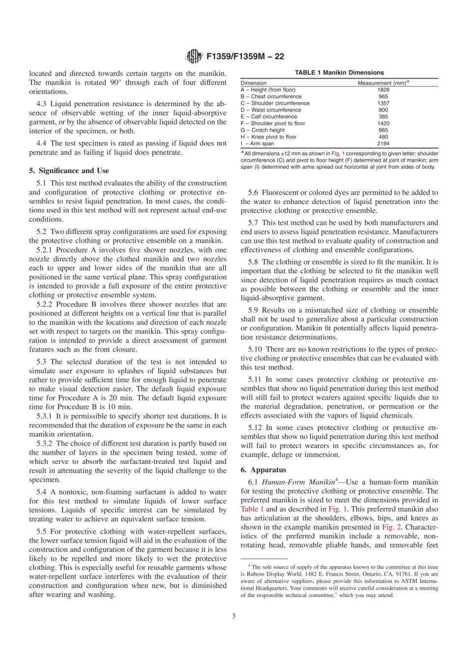 ASTM F1359／F1359M-22 Standard Test Method for Liquid Penetration Resistance of Protective.pdf_第3页