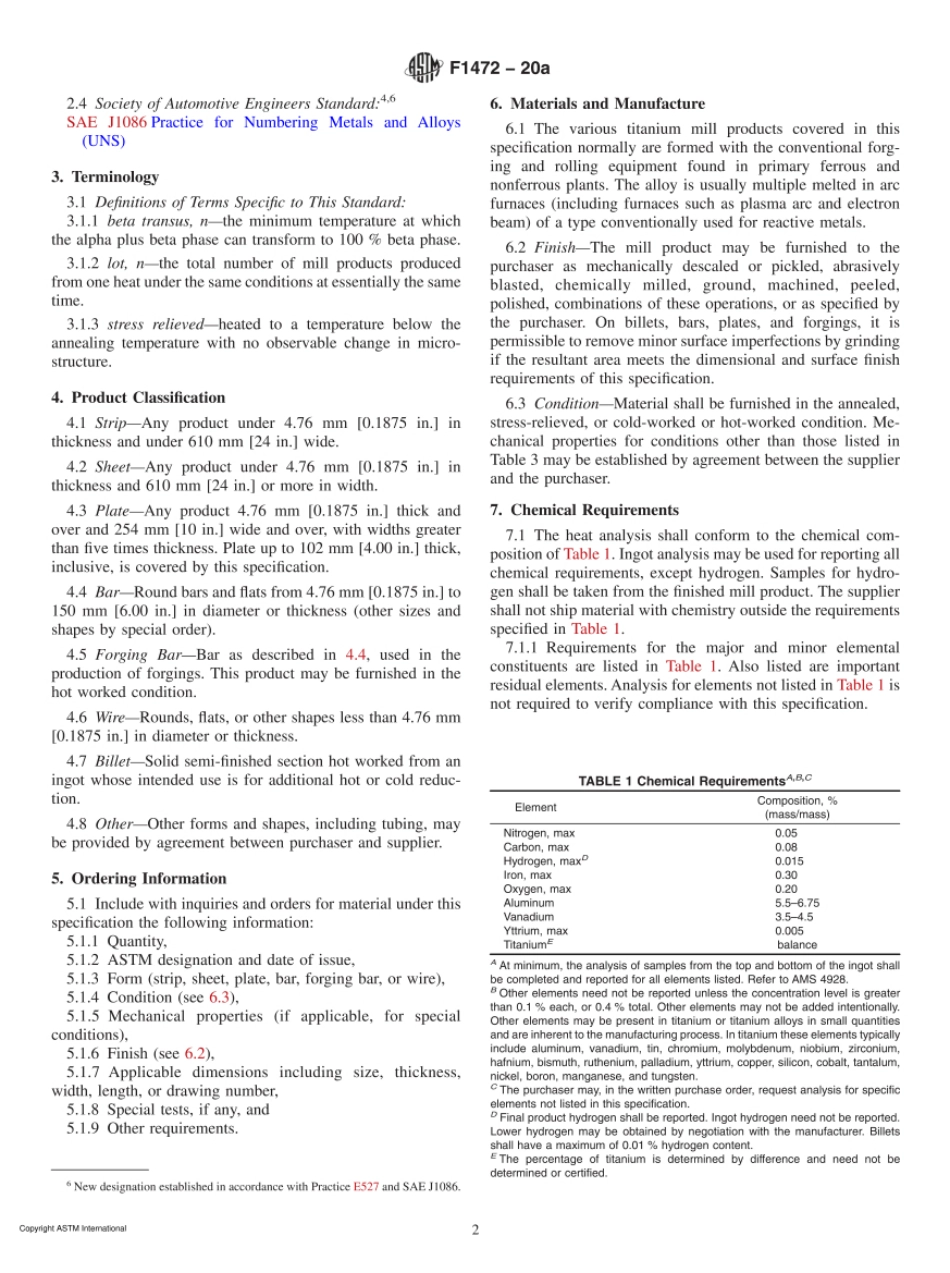 ASTM F1472-20a Standard Specification for Wrought Titanium-6Aluminum-4Vanadium Alloy.pdf_第2页