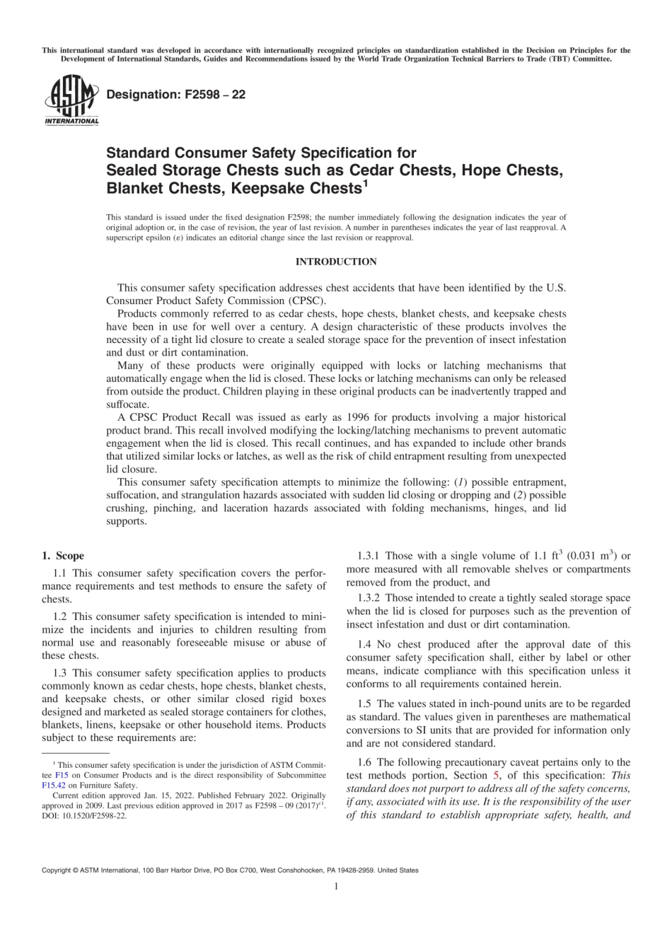 ASTM F2598-22 Standard Consumer Safety Specification for Sealed Storage Chests.pdf_第1页