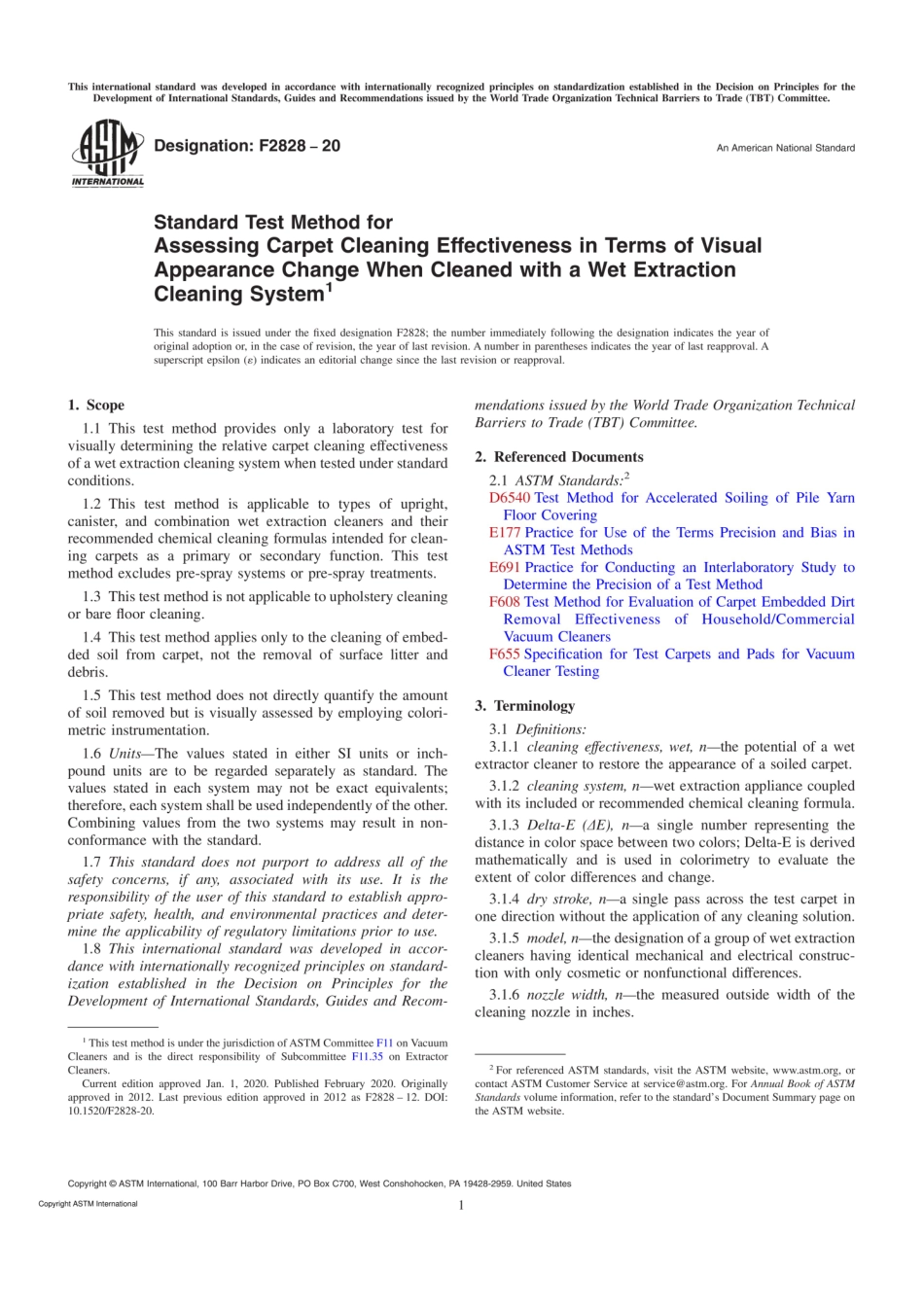 ASTM F2828-2020 Standard Test Method for Assessing Carpet Cleaning Effectiveness.pdf_第1页