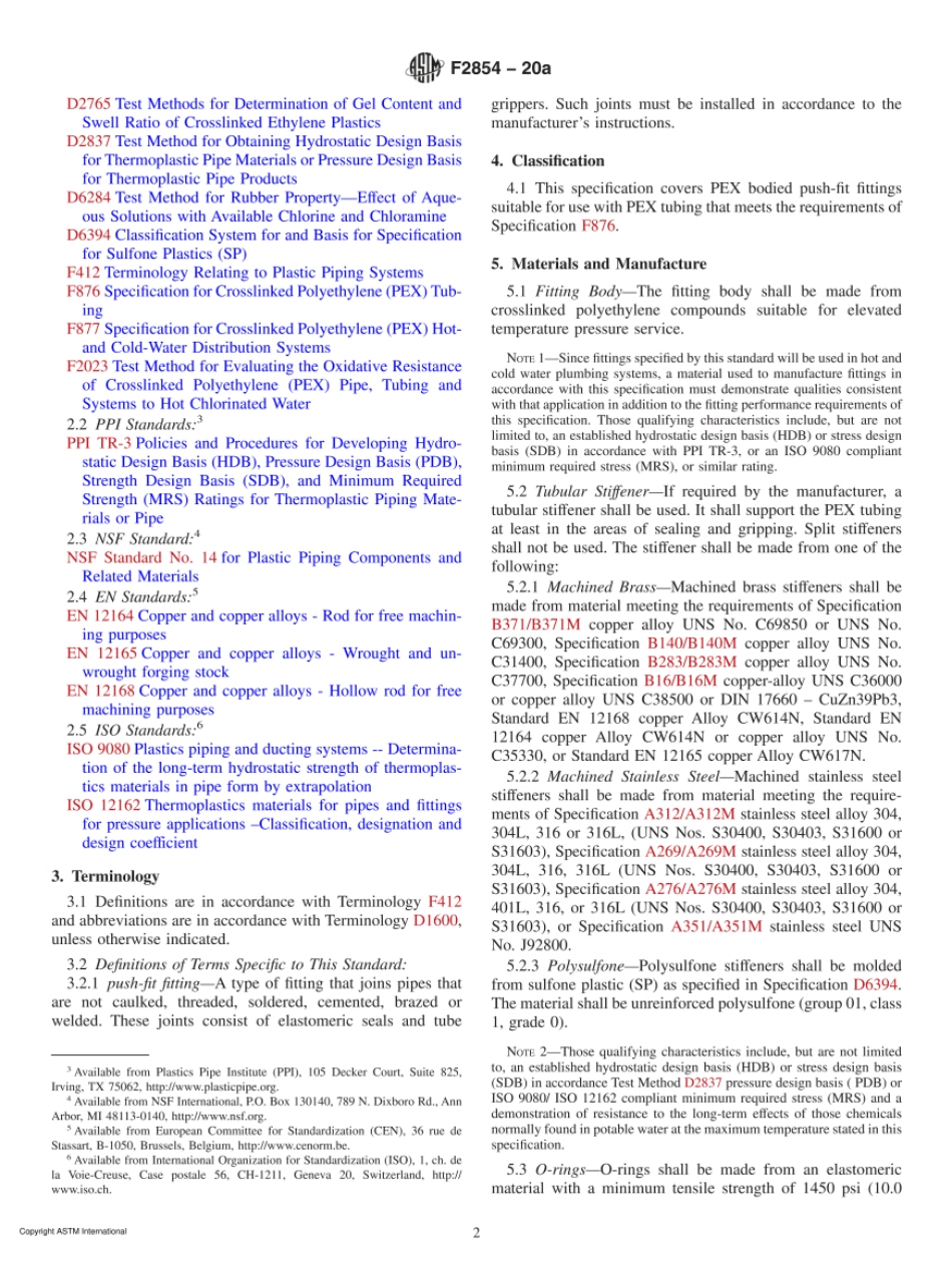 ASTM F2854-20a Standard Specification for Push-Fit Crosslinked Polyethylene (PEX).pdf_第2页