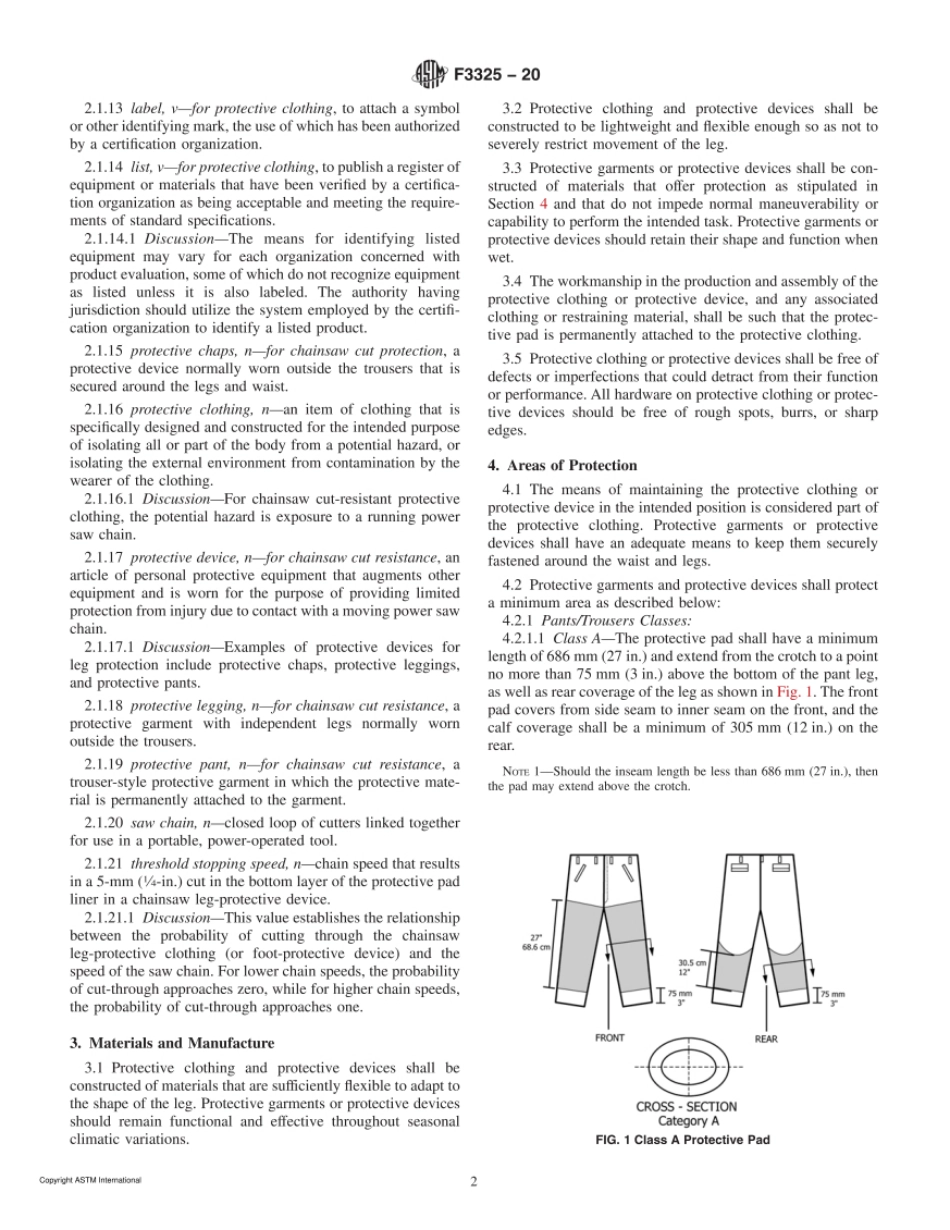 ASTM F3325-20 Standard Specification for Leg-Protective Devices for Chainsaw Users.pdf_第2页