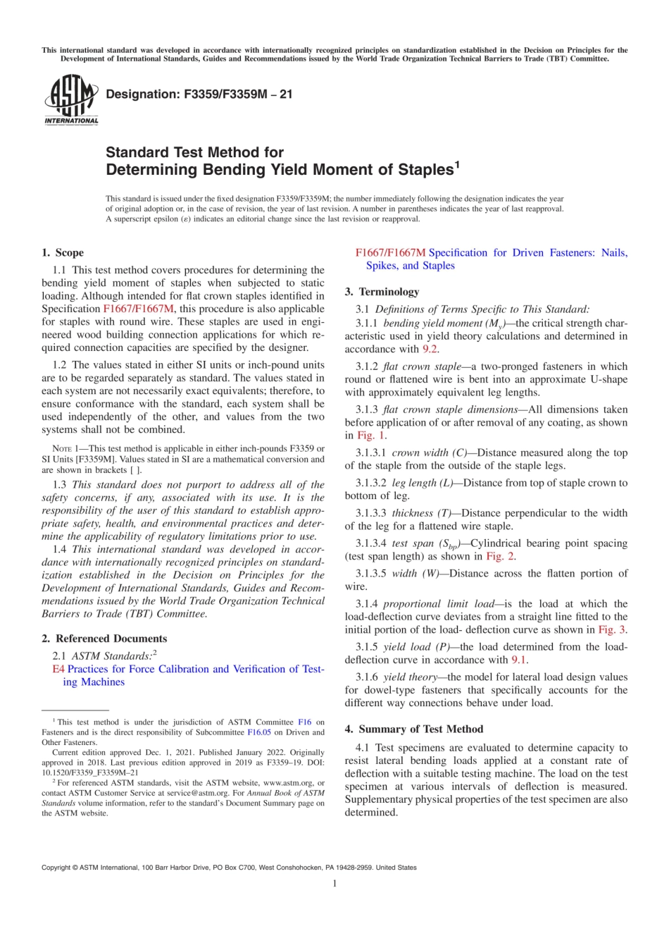 ASTM F3359／F3359M-21 Standard Test Method for Determining Bending Yield Moment of Staples.pdf_第1页