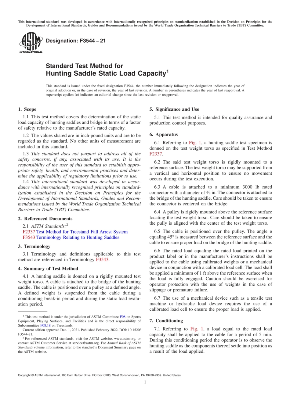 ASTM F3544-21 Standard Test Method for Hunting Saddle Static Load Capacity.pdf_第1页