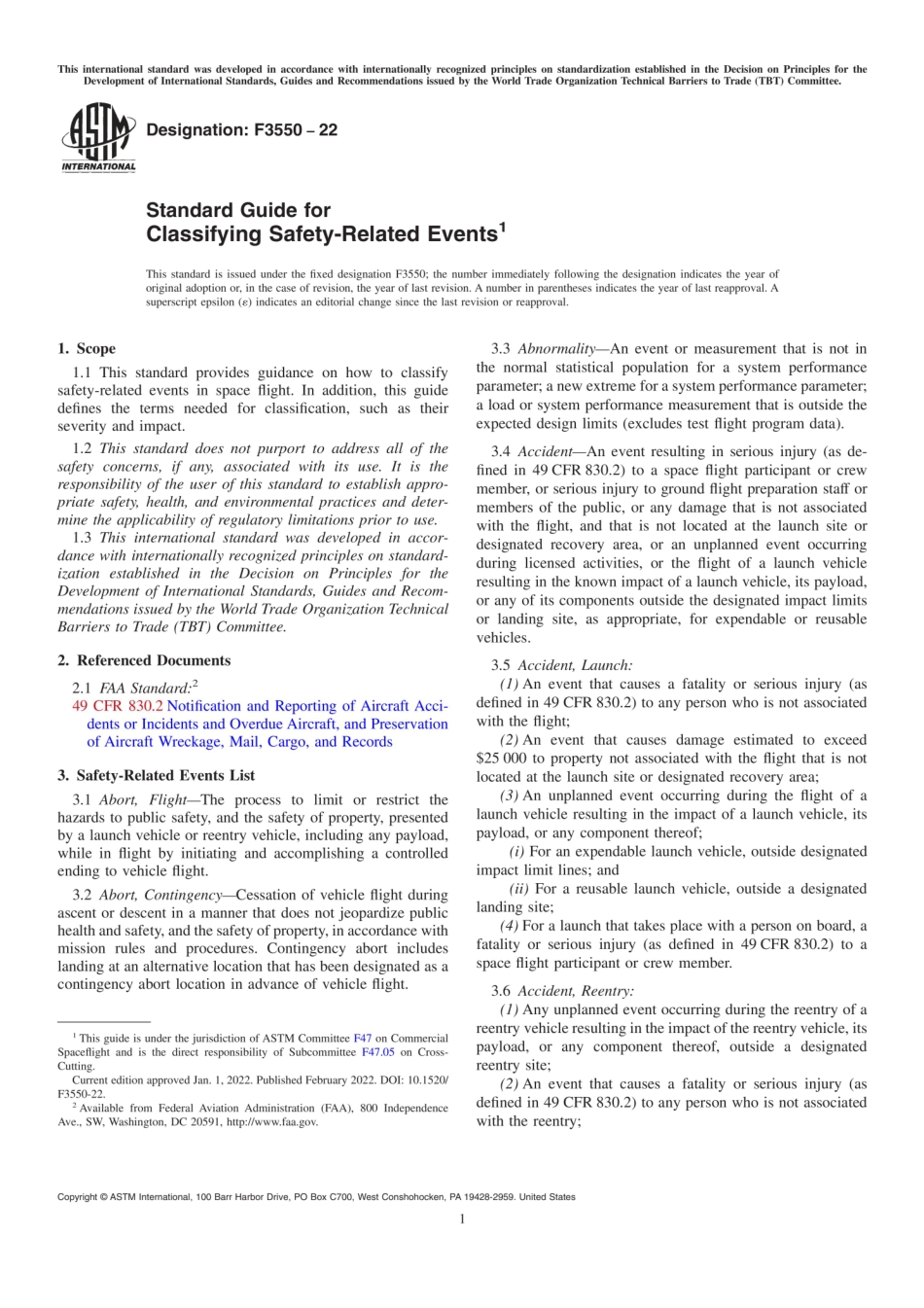 ASTM F3550-22 Standard Guide for Classifying Safety-Related Events.pdf_第1页