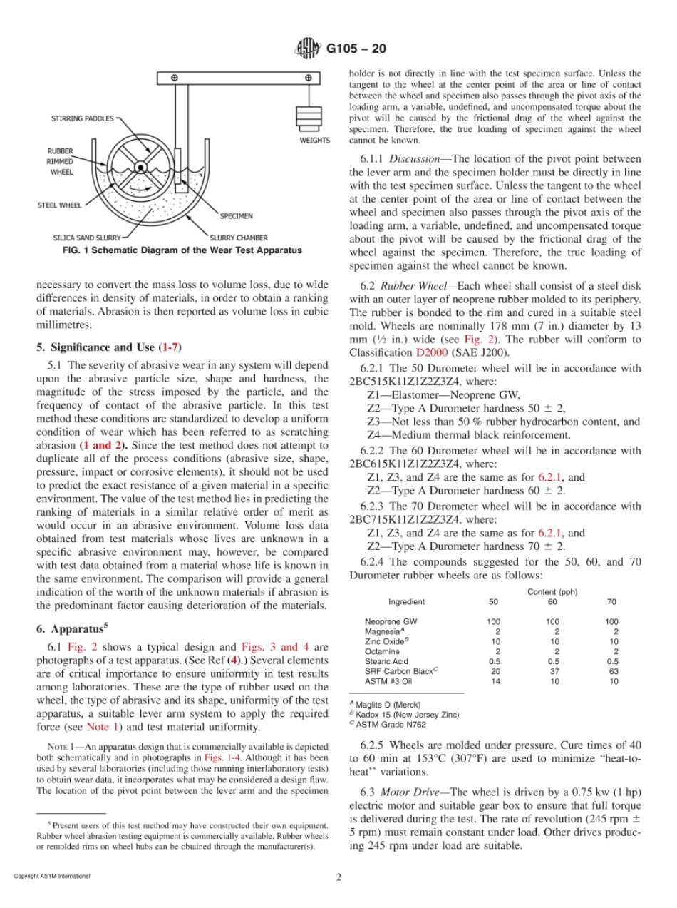 ASTM G105-20 Standard Test Method for Conducting Wet SandRubber Wheel Abrasion Tests.pdf_第2页
