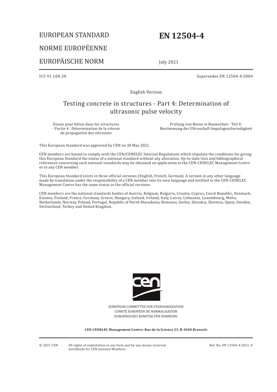 BS EN 12504-4：2021 Testing concrete in structures-Determination of ultrasonic pulse velocity.pdf_第3页