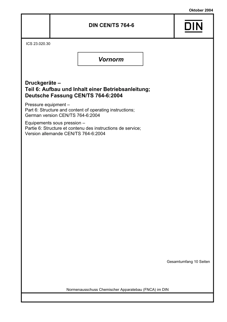 DIN CEN／TS 764-6：2004-10（EN）.pdf_第1页