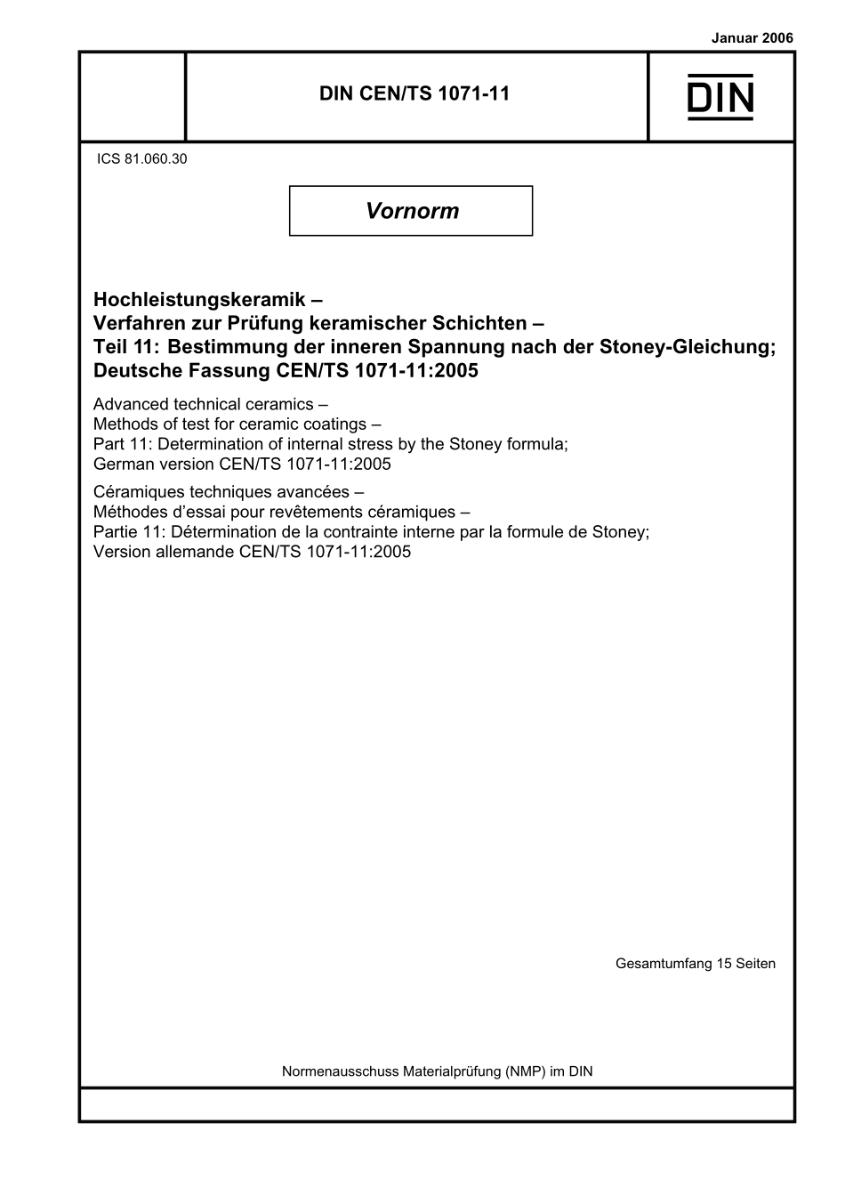 DIN CEN／TS 1071-11：2006-01（EN）.pdf_第1页