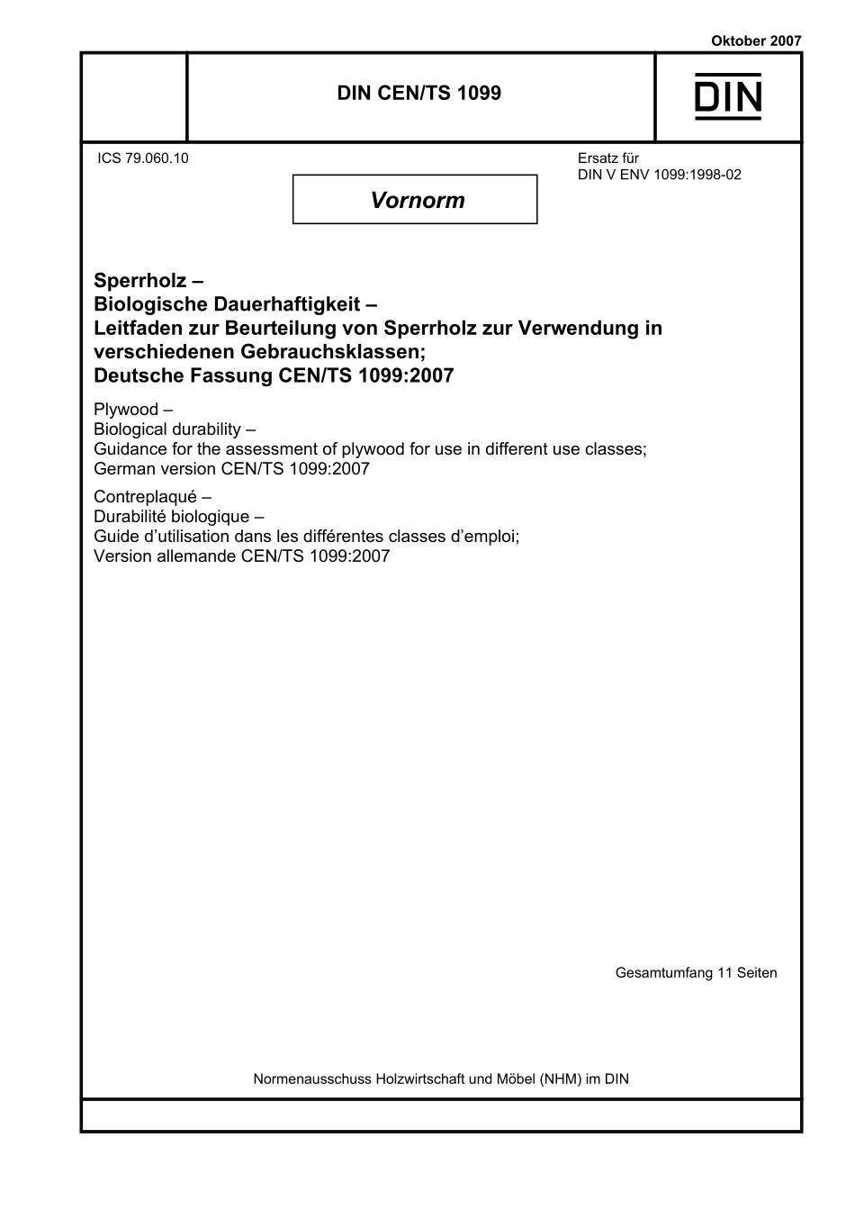 DIN CEN／TS 1099：2007-10（EN）.pdf_第1页