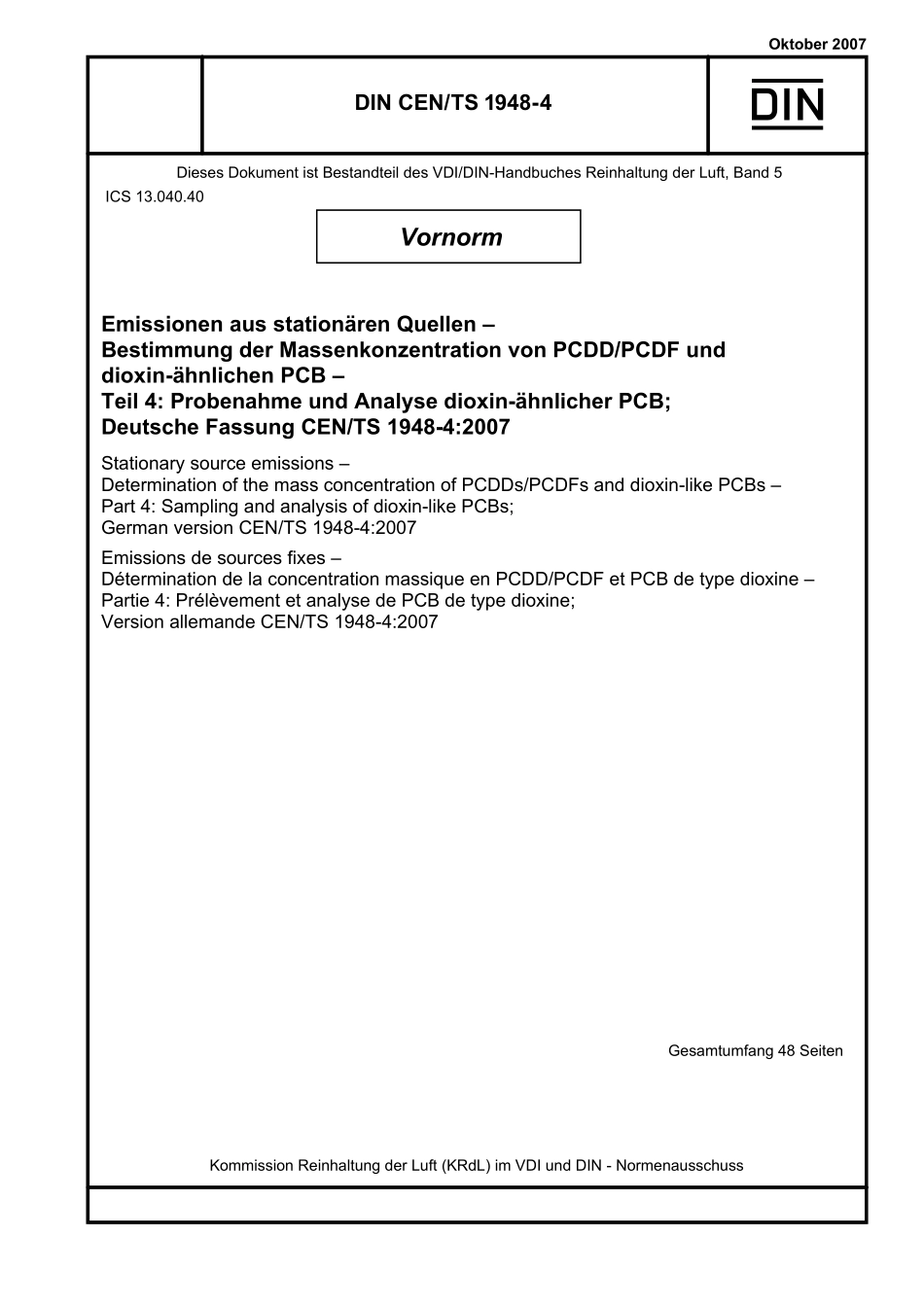 DIN CEN／TS 1948-4：2007-10（EN）.pdf_第1页