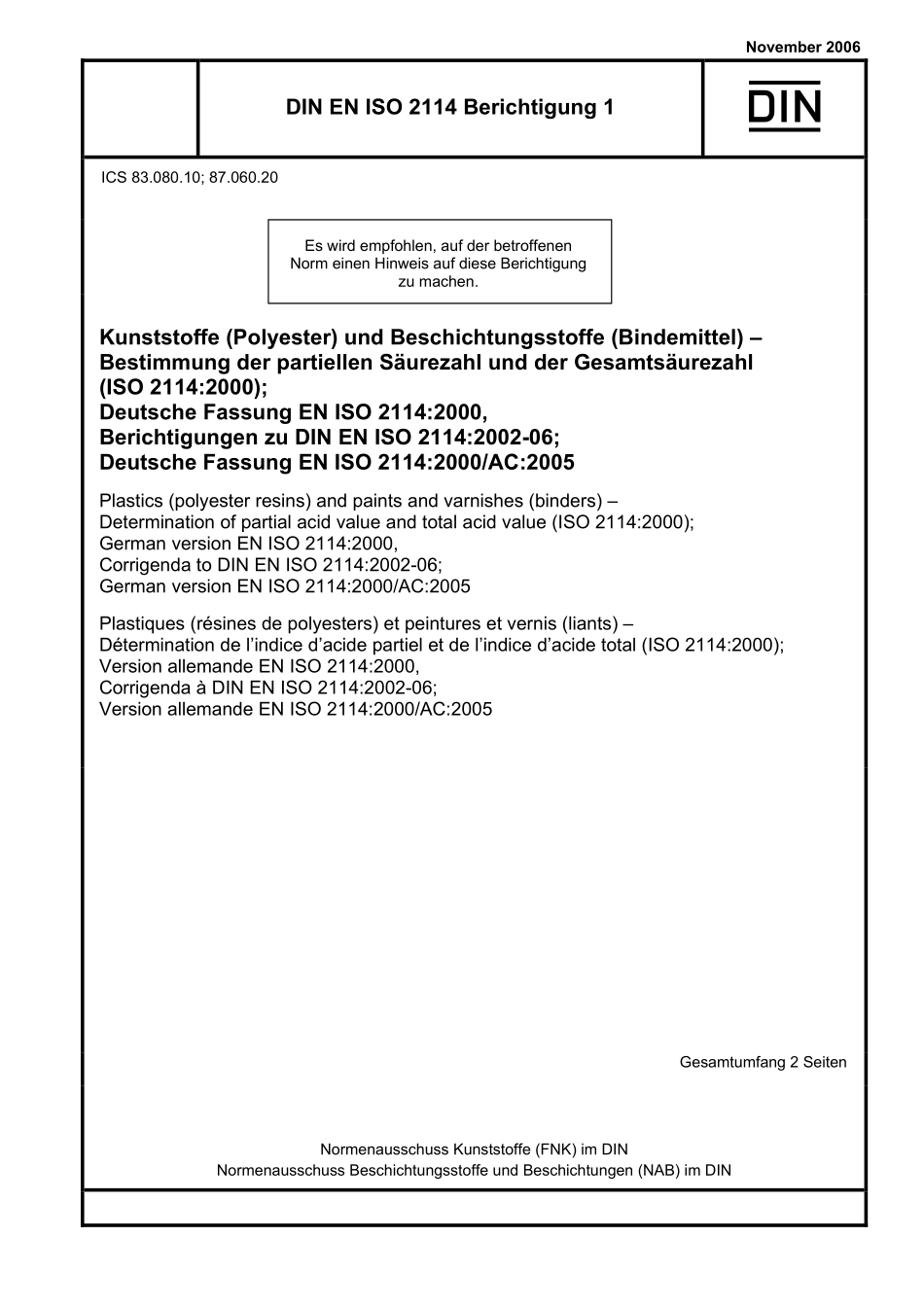 DIN EN ISO 2114 Ber-1：2006-11（EN）.pdf_第1页