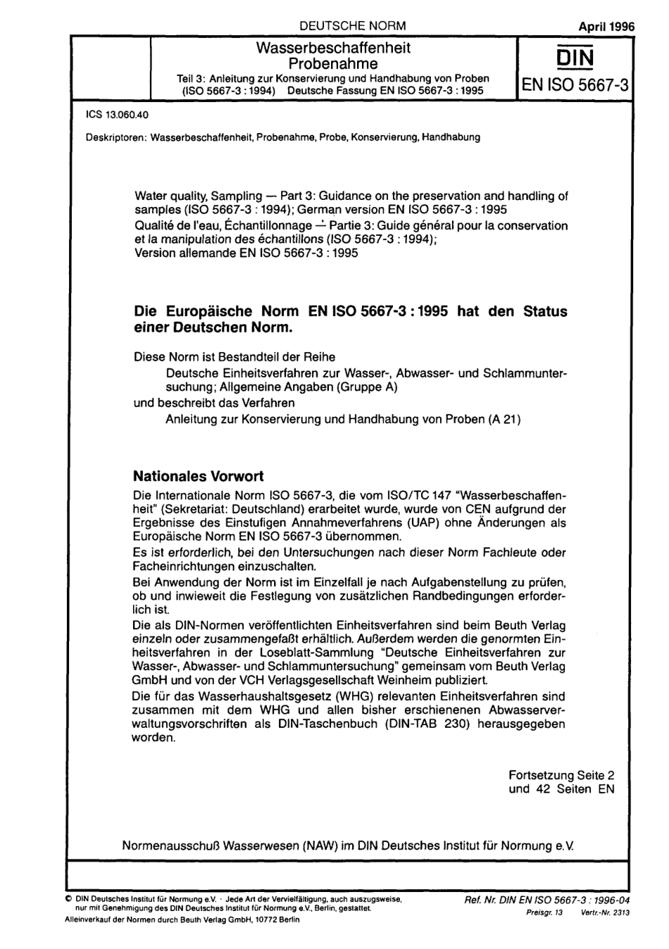 DIN EN ISO 5667-3：1996-04（EN）.pdf_第1页