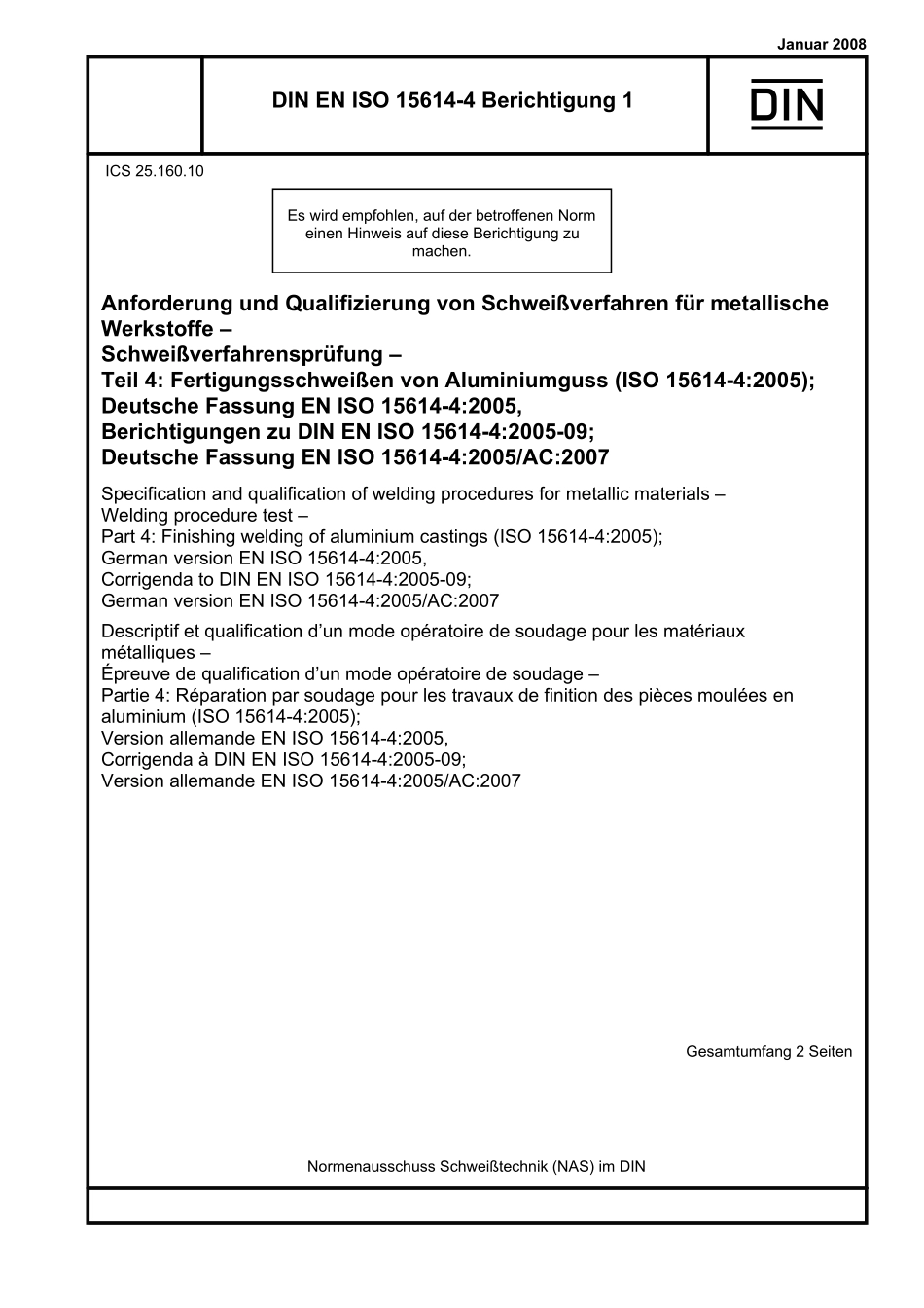 DIN EN ISO 15614-4 Ber-1：2008-01（EN）.pdf_第1页