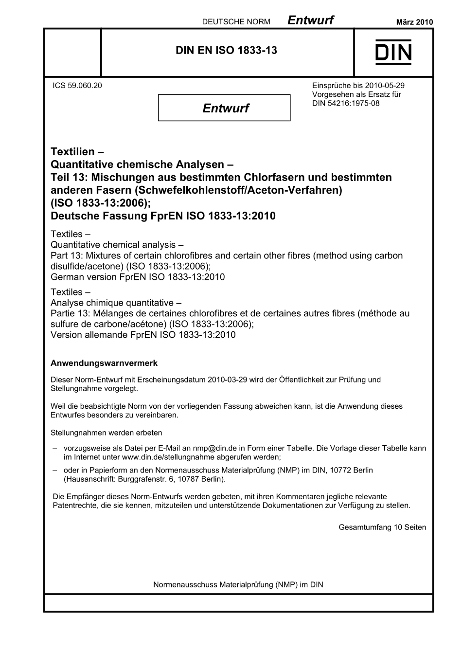 E DIN EN ISO 1833-13：2010-03（EN）.pdf_第1页