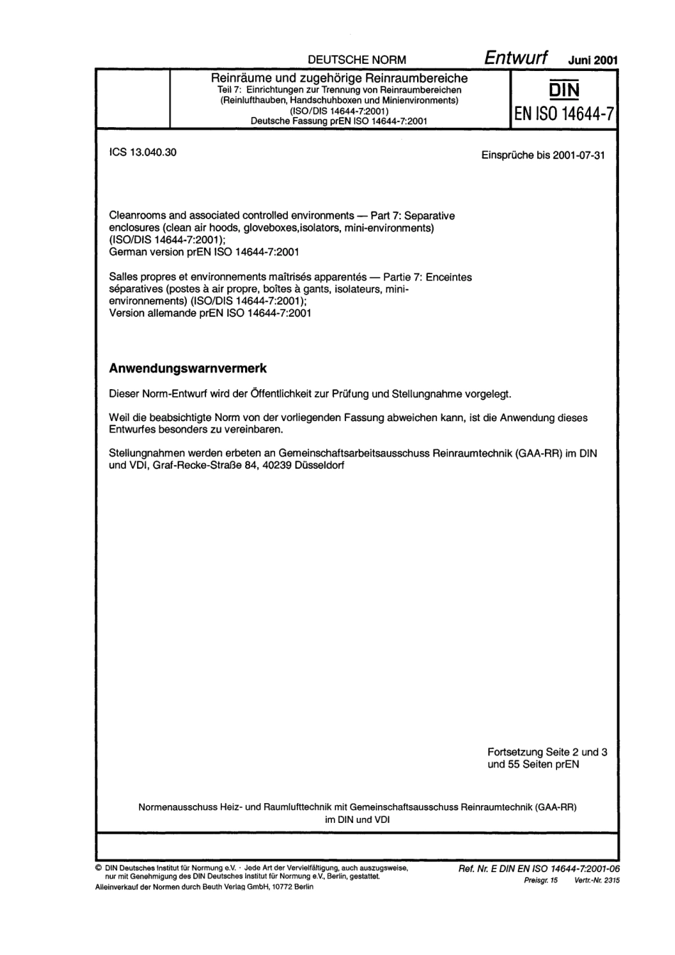 E DIN EN ISO 14644-7：2001-06（EN）.pdf_第1页