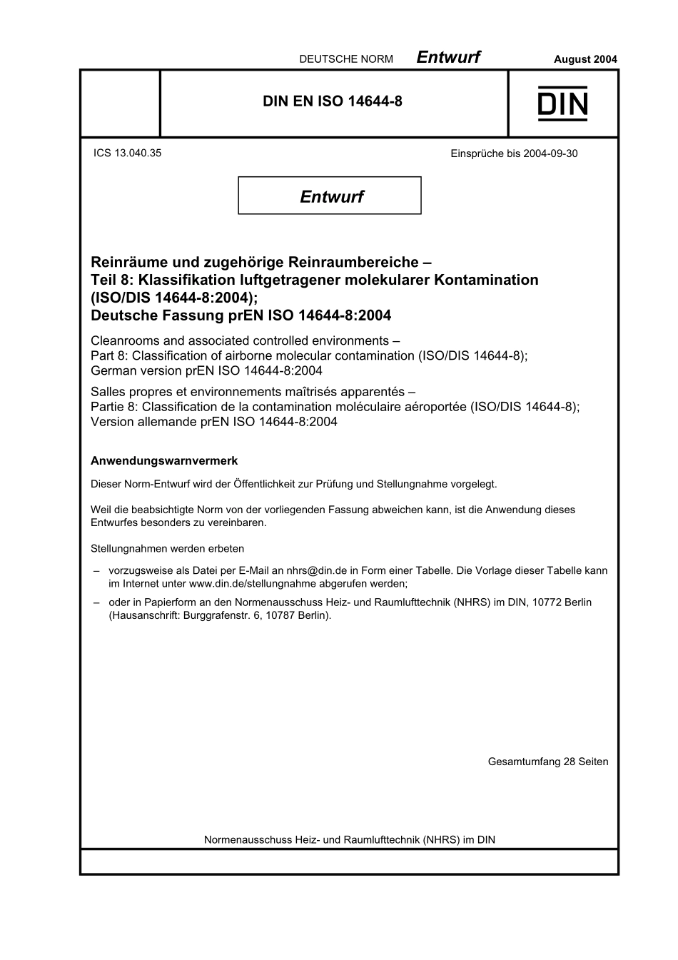 E DIN EN ISO 14644-8：2004-08（EN）.pdf_第1页