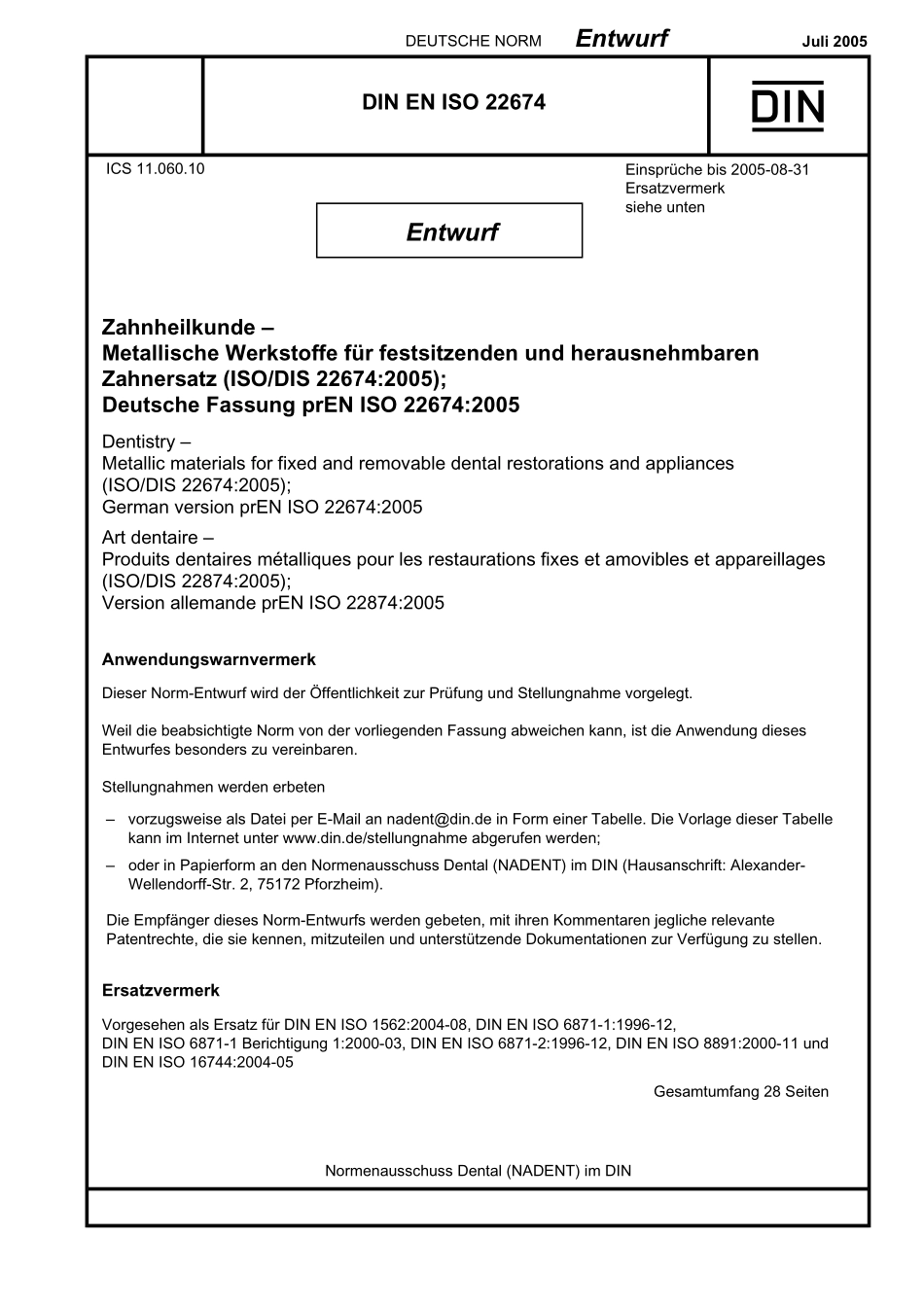 E DIN EN ISO 22674：2005-07（EN）.pdf_第1页