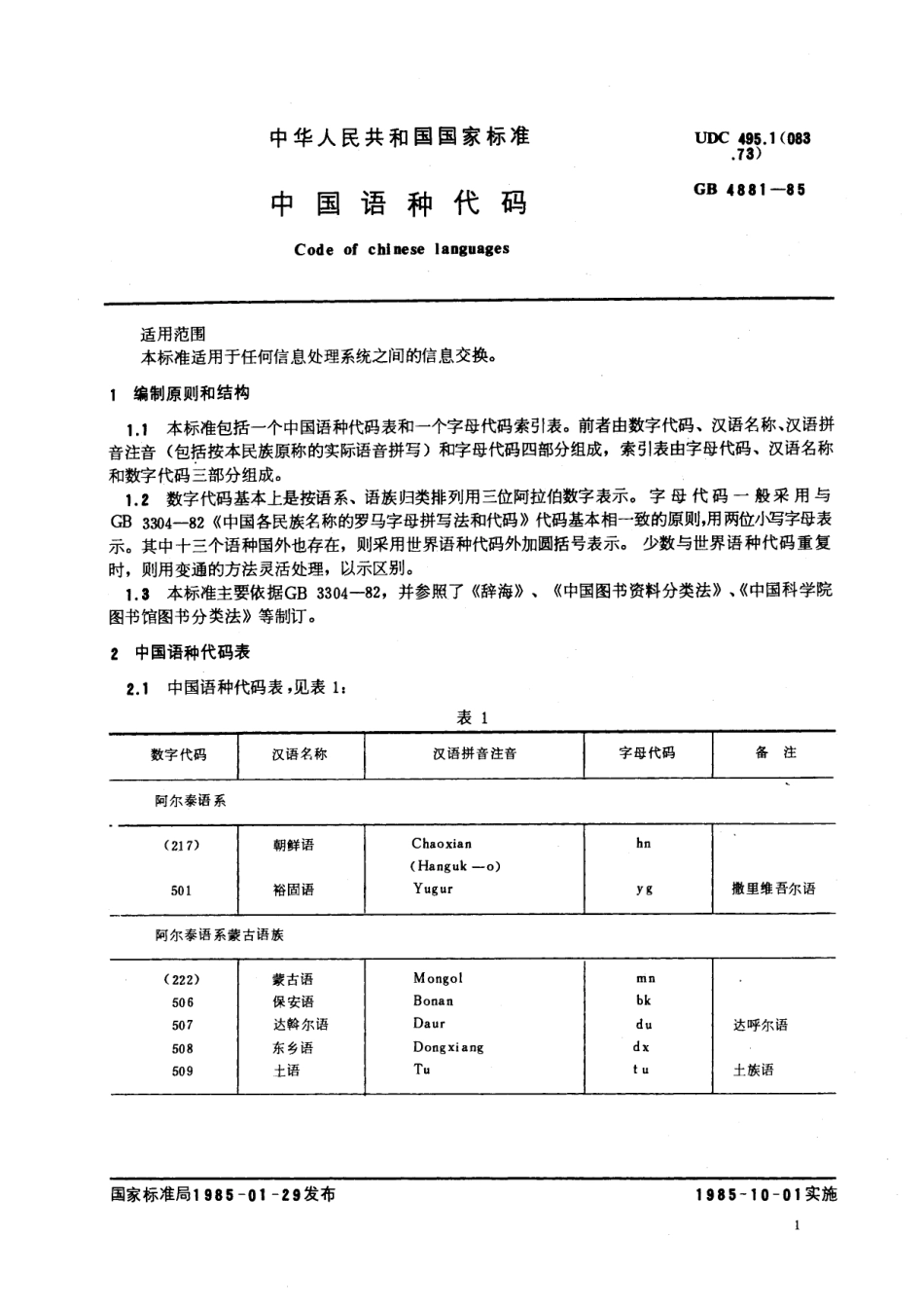 GB／T 4881-1985 中国语种代码.pdf_第2页
