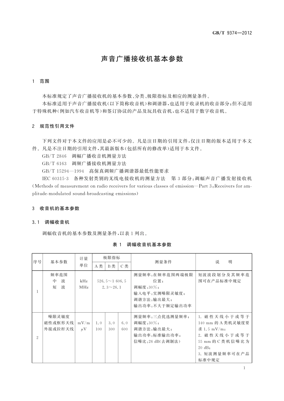 GB／T 9374-2012 声音广播接收机基本参数.pdf_第3页