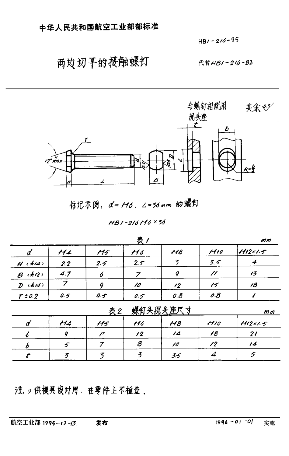 HB 1-216-1995 两边切平的接触螺钉.pdf_第1页