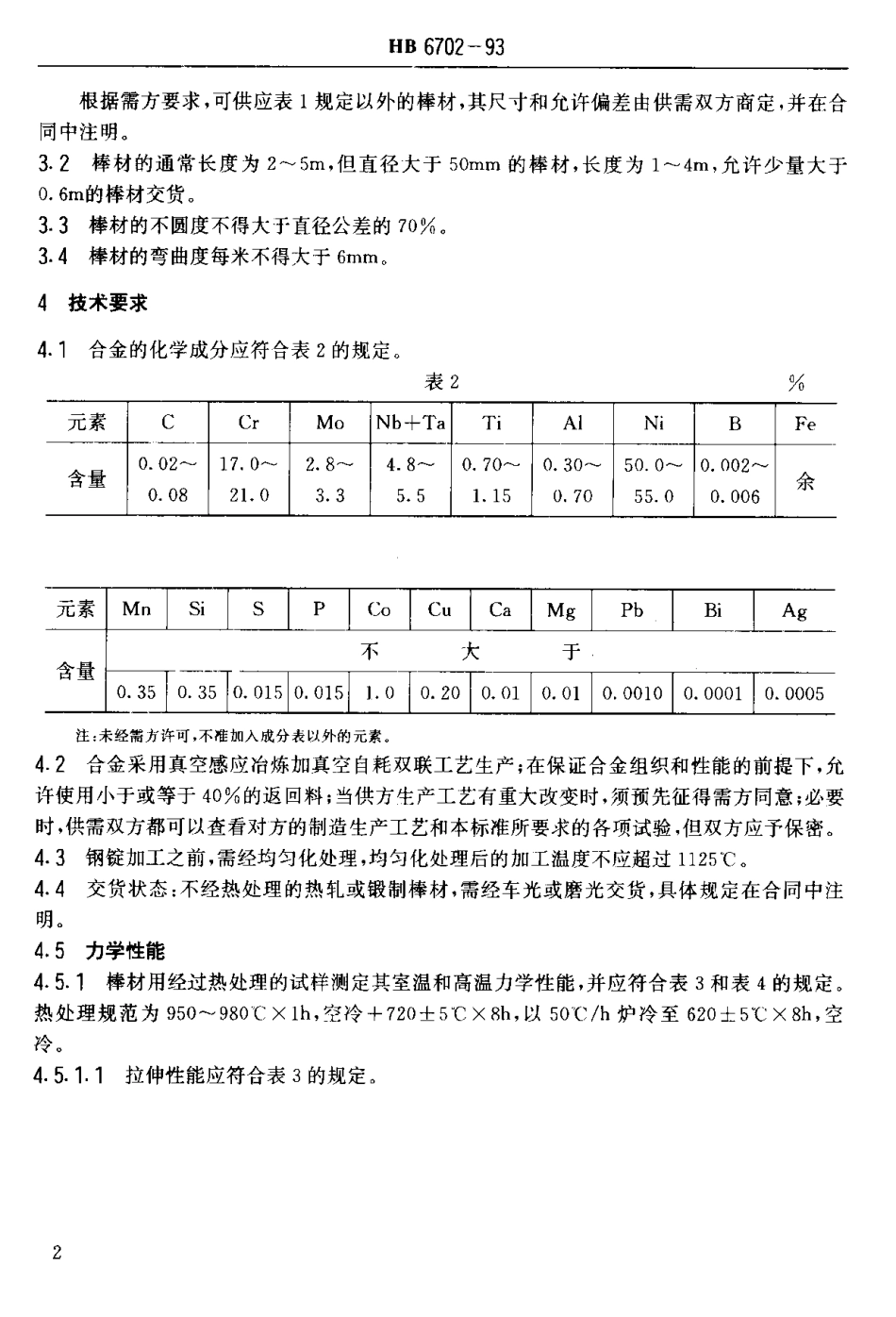 HB 6702-1993 WZ8系列用GH4169合金棒材.pdf_第3页