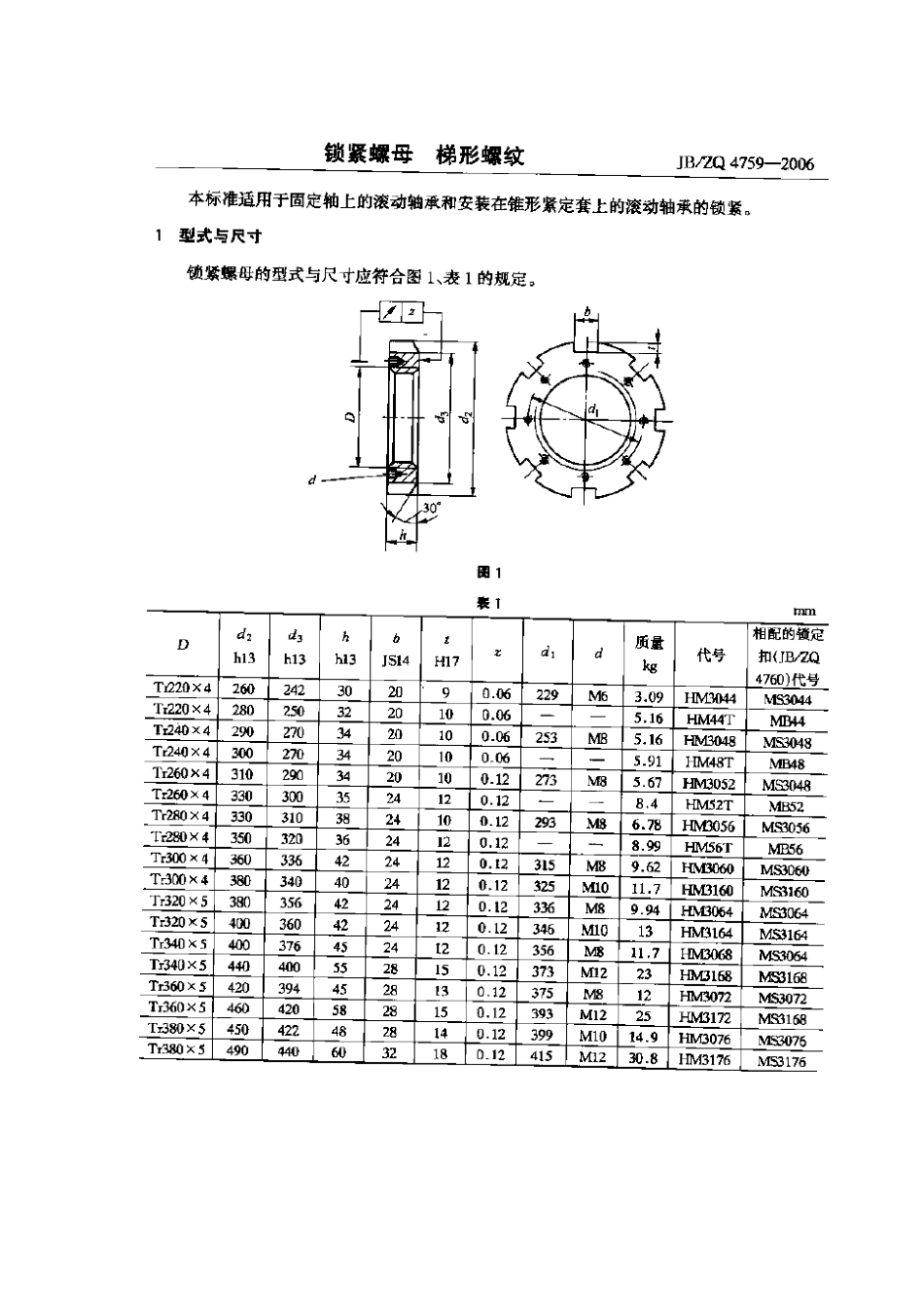 JB／ZQ 4759-2006 锁紧螺母梯形螺纹.pdf_第1页