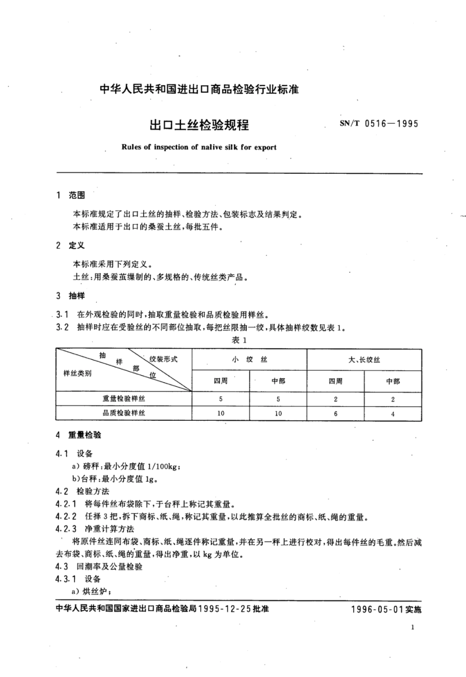 SN／T 0516-1995 出口土丝检验规程.pdf_第3页